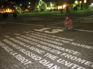 Posing on her special day on the giant calendar outside the Pompidou