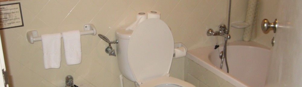 A bidet next to a toilet and shower at a Algarve, Portugal, resort