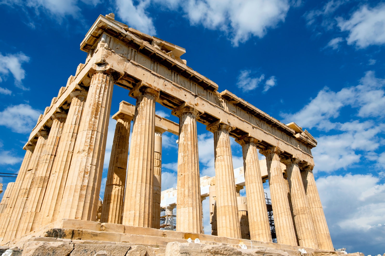 Greek ruins with columns and precipice