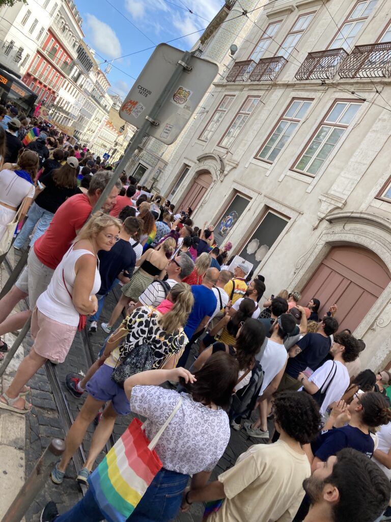 Crowds of LGBTQ in Portugal supporting the Pride Parade